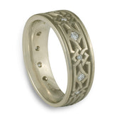 Wide Weaving Stars with Diamonds Wedding Ring in 14K White Gold